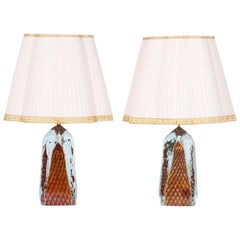 Vintage Pair of Italian Table Lamps in Murano Glass Red with 24-Karat Gold handcrafted