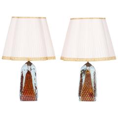 Pair of Italian Table Lamps in Murano Glass Red with 24-Karat Gold 5