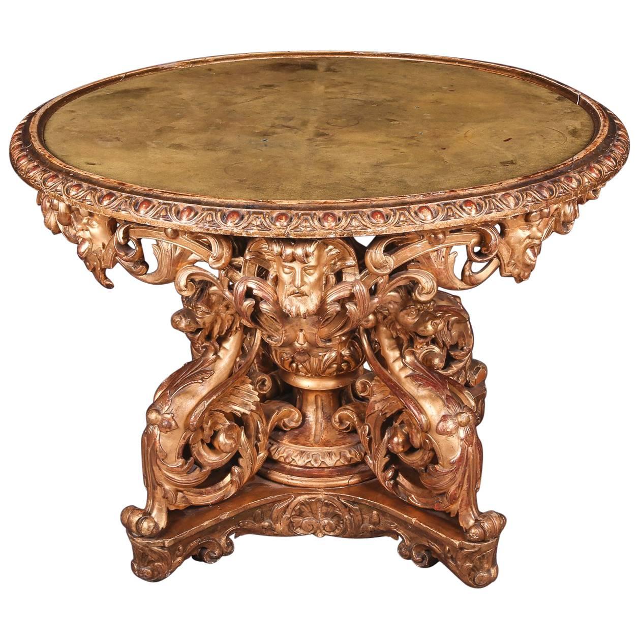 Table de salon Napoléon III 19ème en bois doré