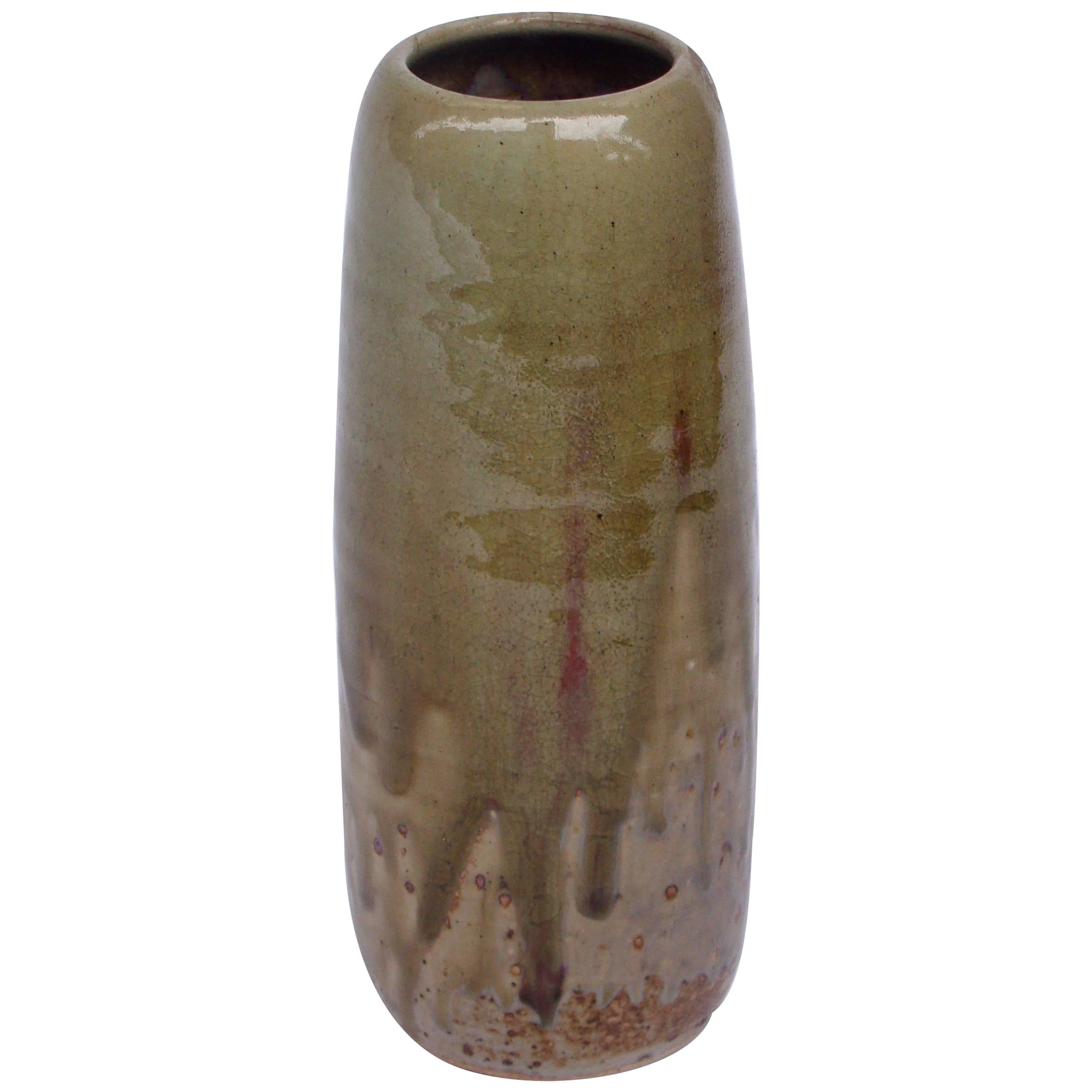 1960s French Ceramic Vase Glazed Green For Sale
