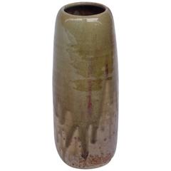 1960s French Ceramic Vase Glazed Green