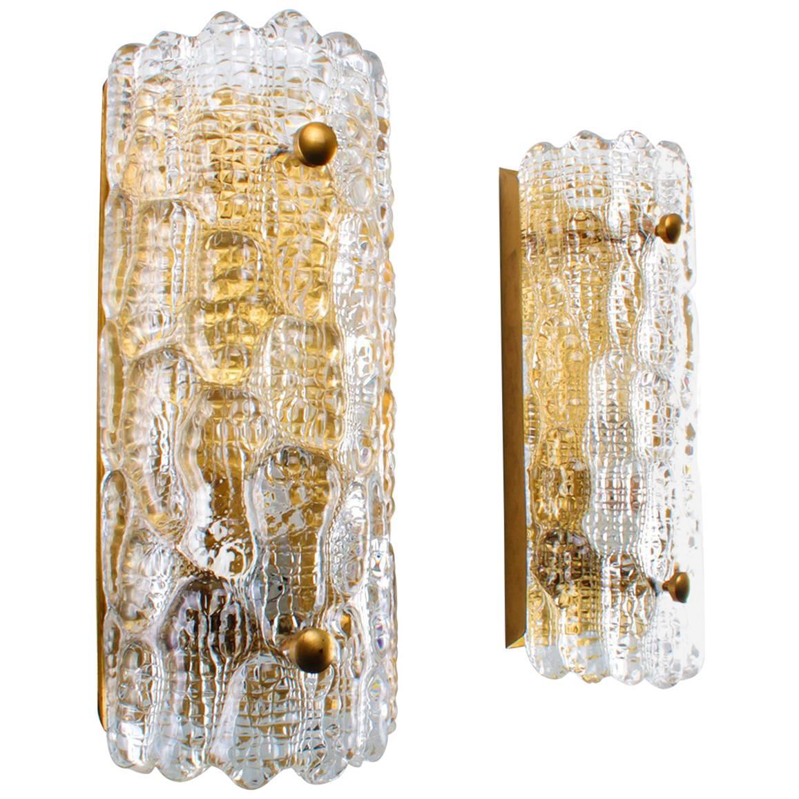 Crystal Glass Sconces by Lyfa/Orrefors, Pair of Scandinavian Modern Wall Lights