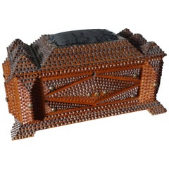 Antike Folk Art Handarbeit Gothic Revival Tramp Art Sewing Box mit Bild