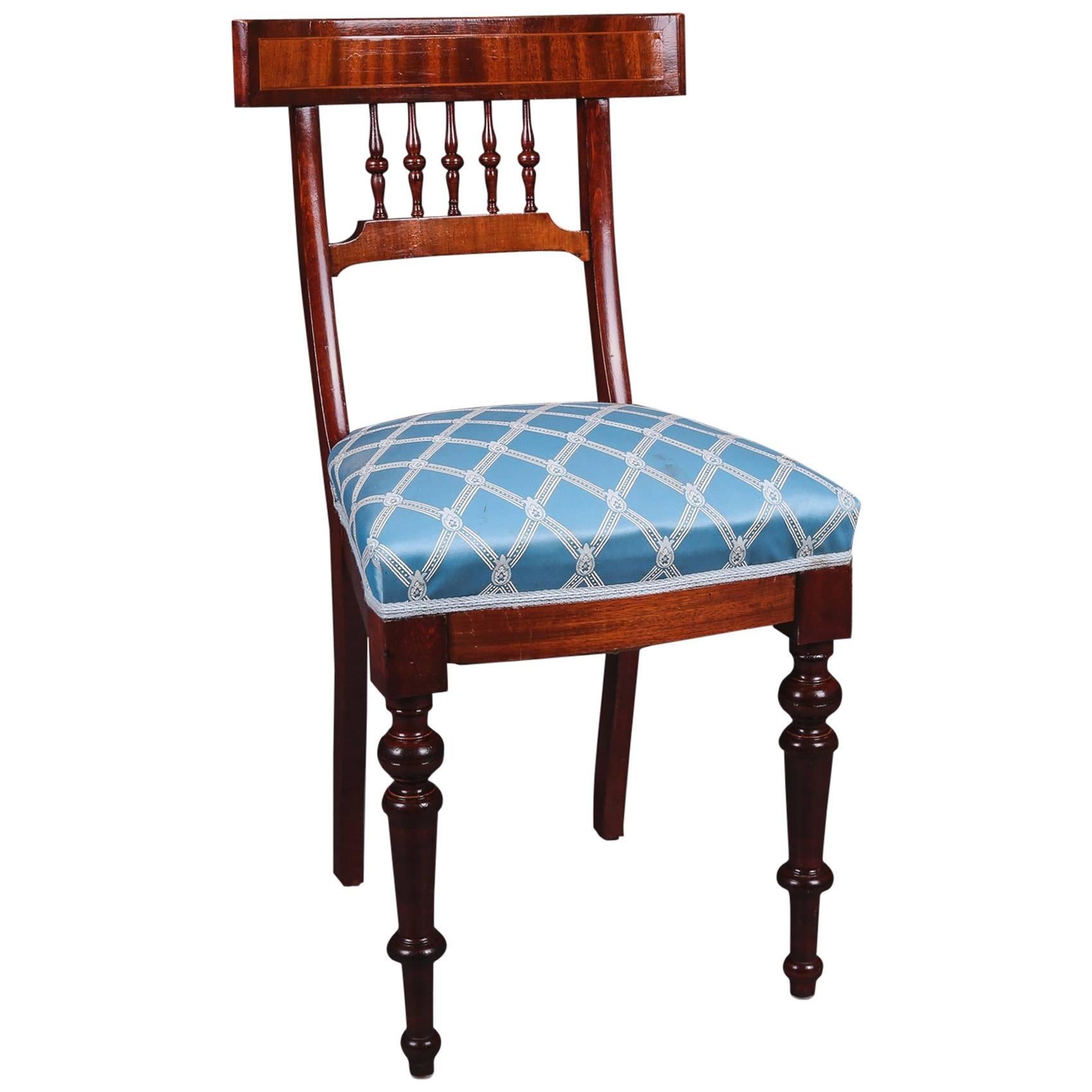 19th Century Biedermeier Mahogany Blue Fabric Chair