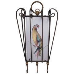 Wrought Iron Hooks Inset with Hand-Painted Belgian Tile with a Parrot 3