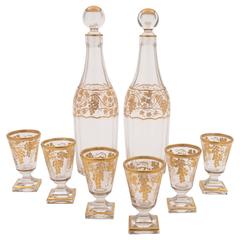 Antique 20th Century French Decanter and Glass Drink Set