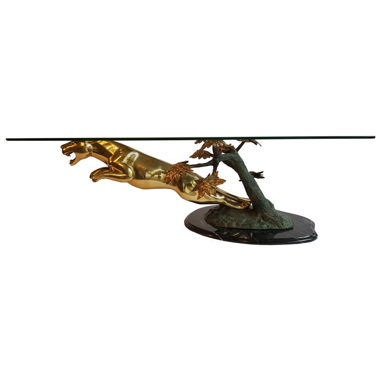 Jaguar Coffee Table Glass Bronze Marble France at 1stDibs