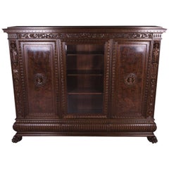Antique 19th Century Historicism Men's Room Oak Bookcase Vitrine Cupboard