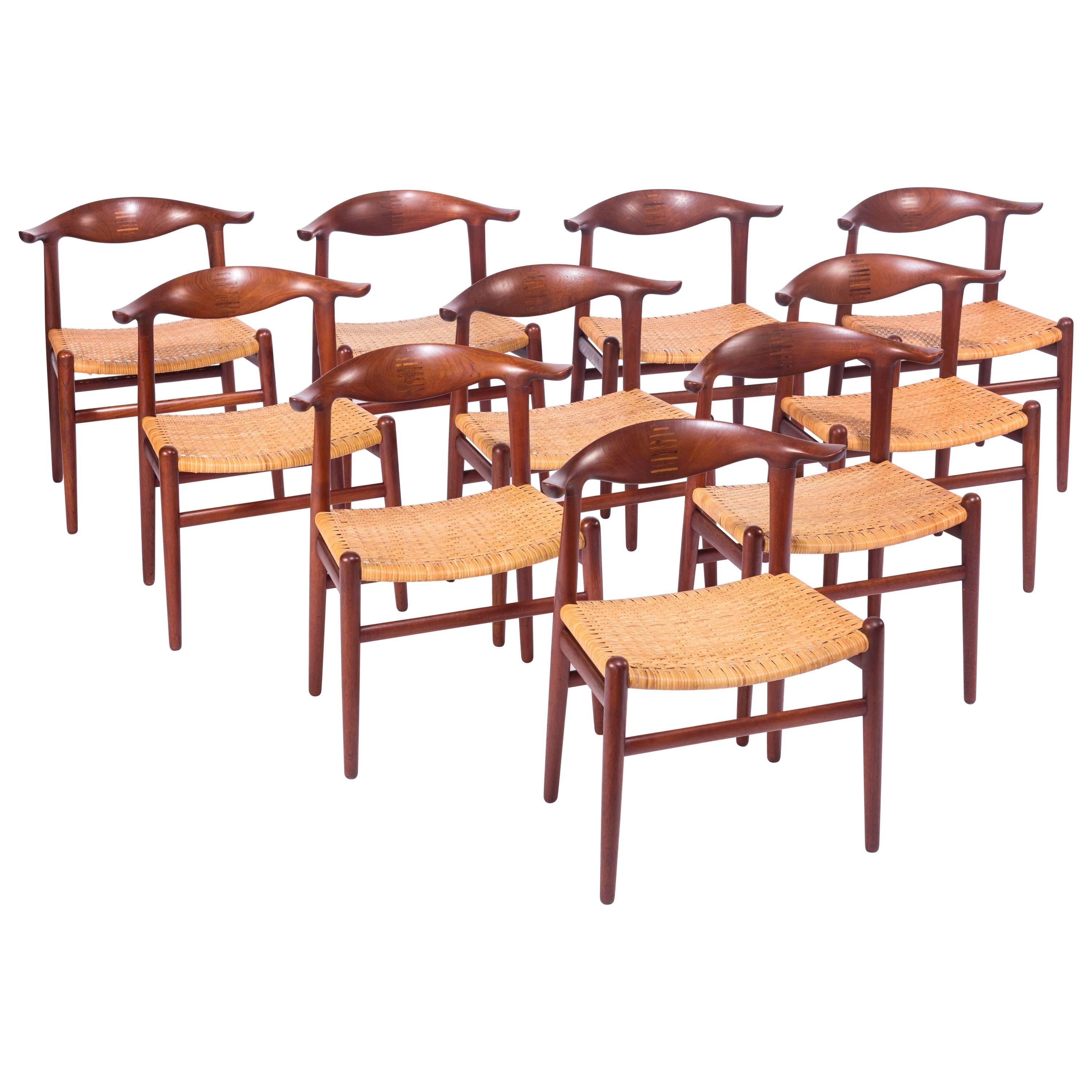Rare Set of Ten Hans Wegner Cow Horn Chairs for Johannes Hansen