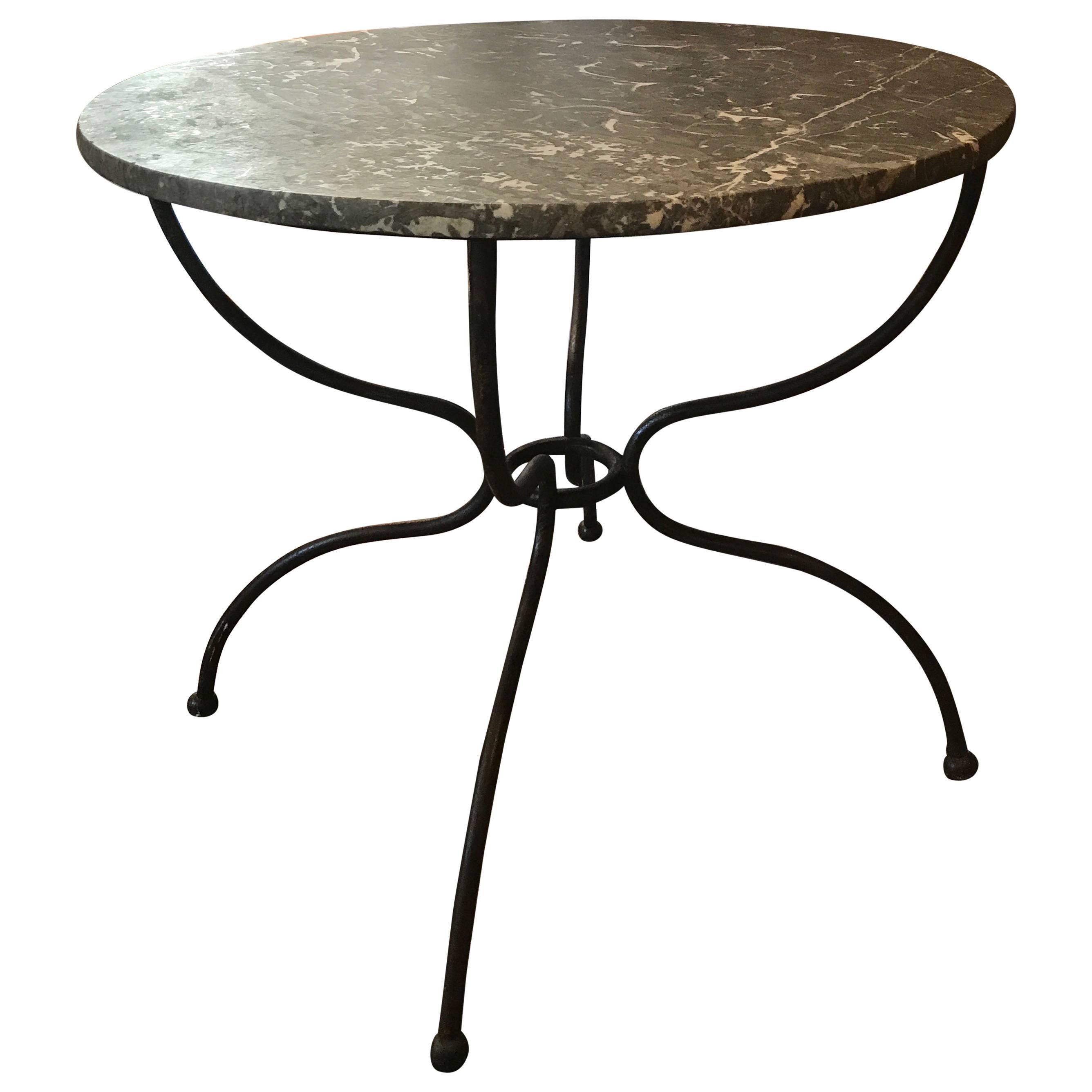 Early 20th Century Iron Bistro Table with Marble Top