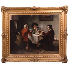 19th Century Historicism Oil Painting on Mahogany Plate L. Stiller