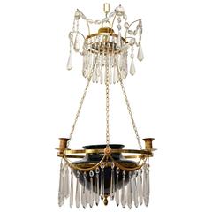 Swedish Crystal and Gilt Brass Lantern with a Blue-Green Glass Bowl, circa 1800 2