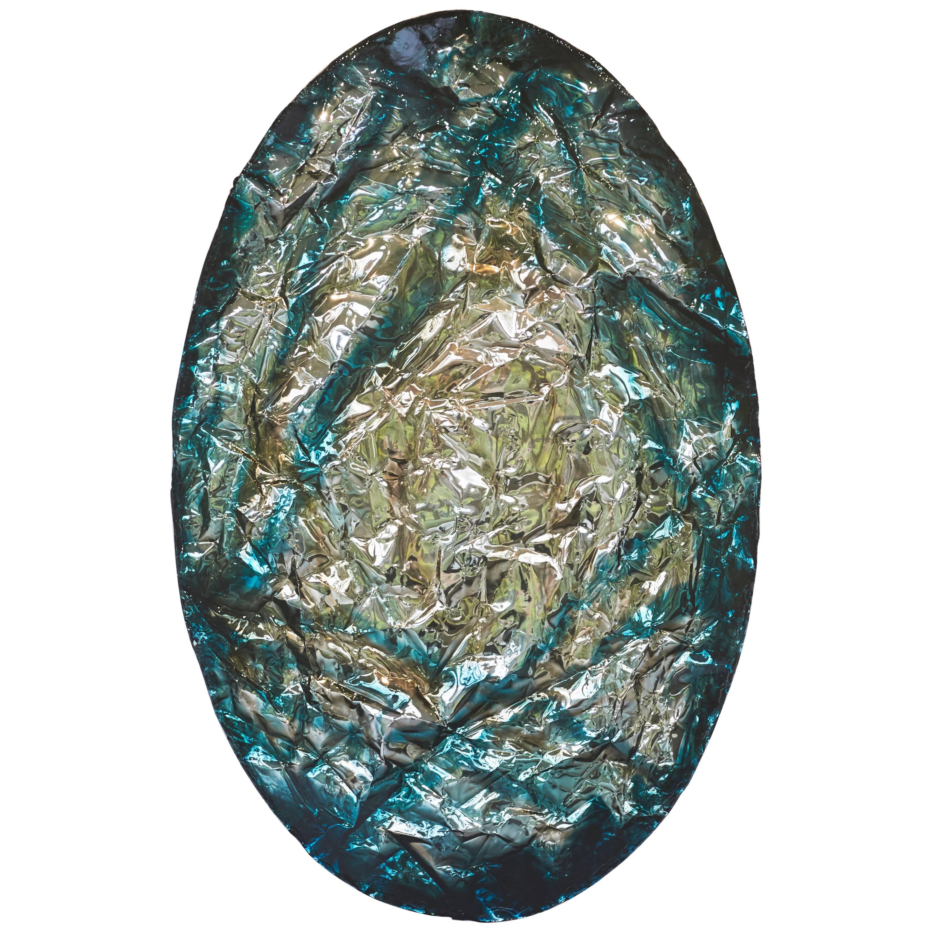 Wall Art in Ocean Green and Gold, 'Limber Gem' by Pleunie Buyink For Sale