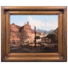 19th Century Historicism Oil on Canvas Wartburg-Painting H. Jaeckel 12