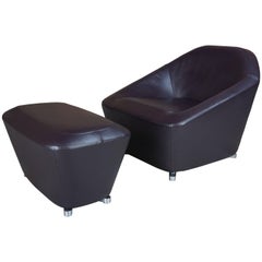 Deep Purple Leather Seating Set French Modern Design by François Bauchet