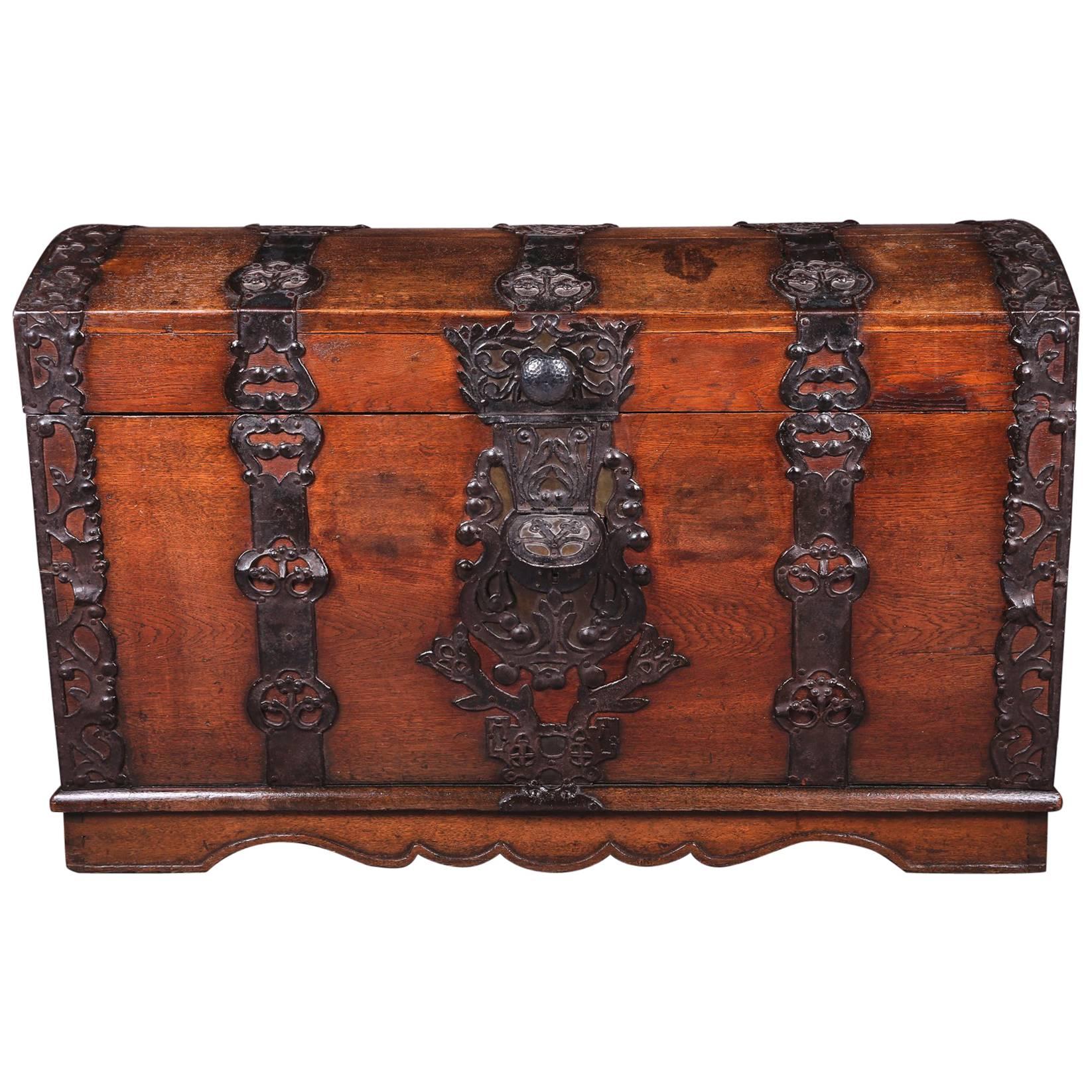 18th Century Barouque Iron-Fitting Oak Blanket Chest