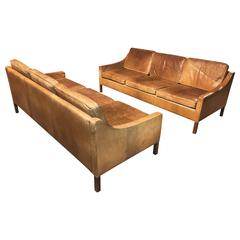 Pair of Danish Leather Sofas Manufactured by OPE, Sweden