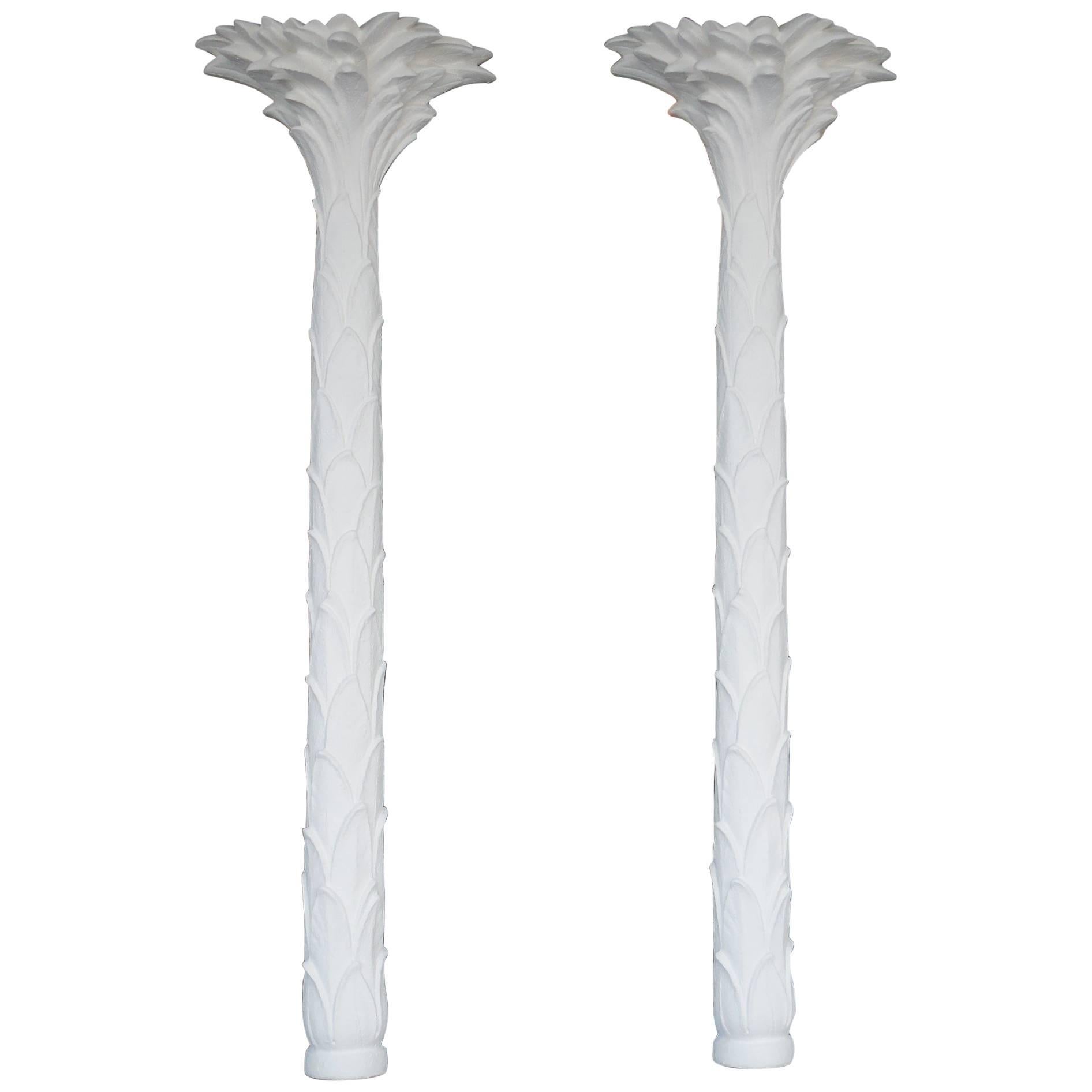 Sirmos Pair of Plaster Palm Tree Torchiere Lamps, Serge Roche Style