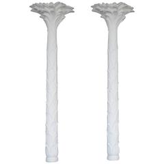 Sirmos Pair of Plaster Palm Tree Torchiere Lamps, Serge Roche Style