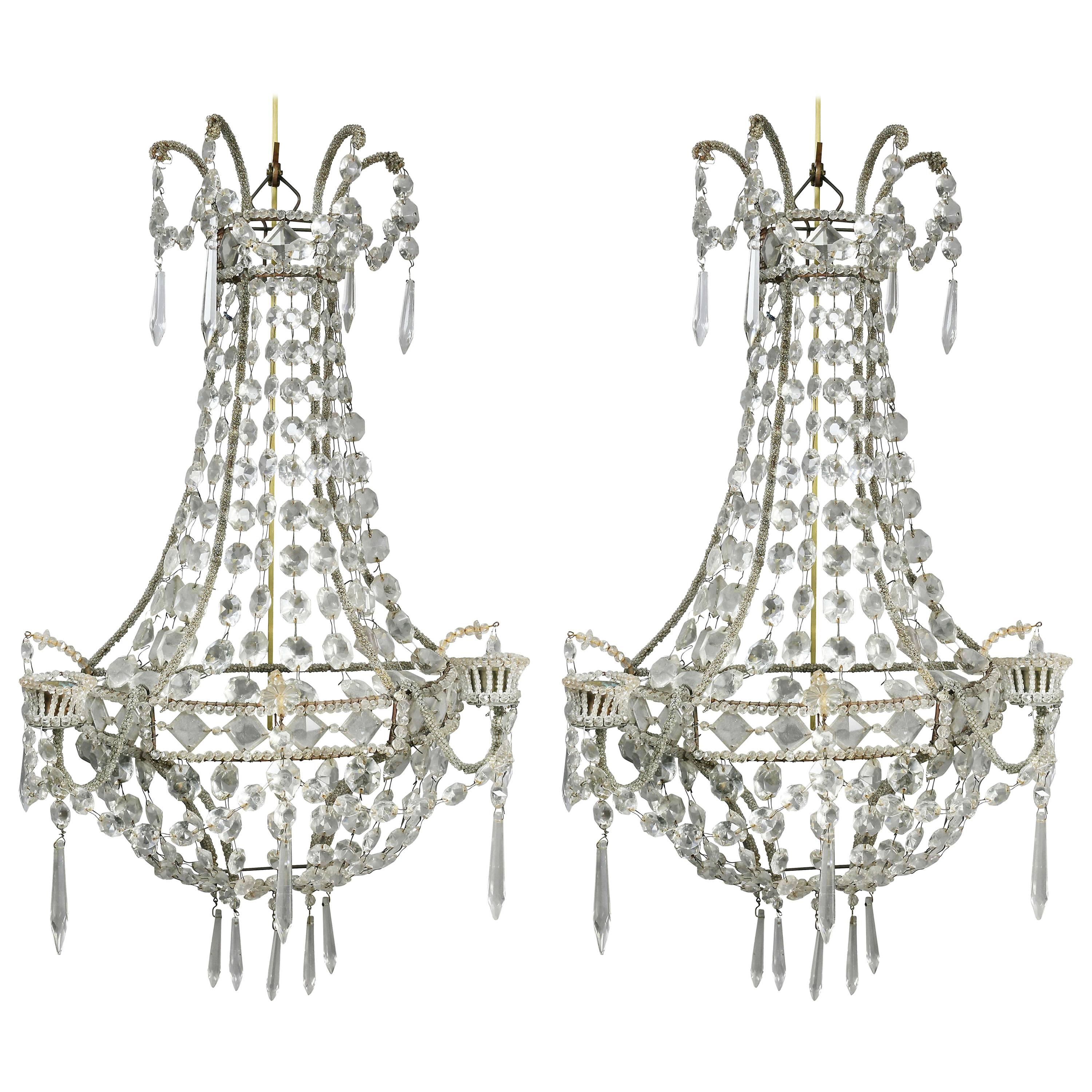 Pair of Classical Style Cut Glass Wall Lights