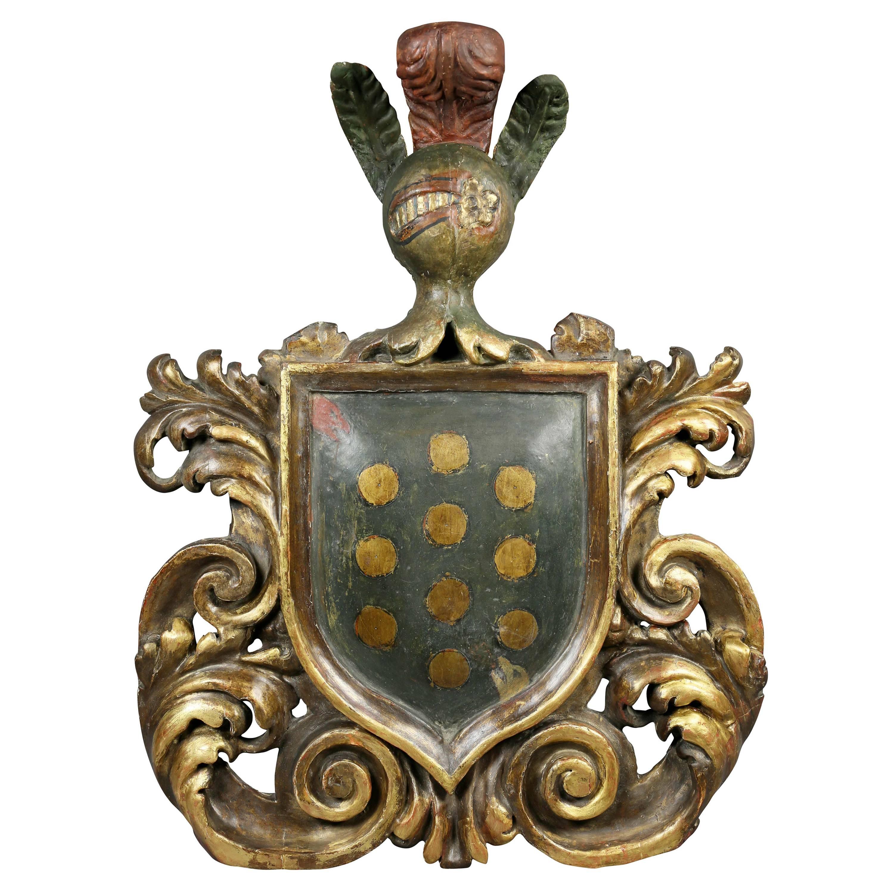 Italian Baroque Giltwood and Painted Coat of Arms