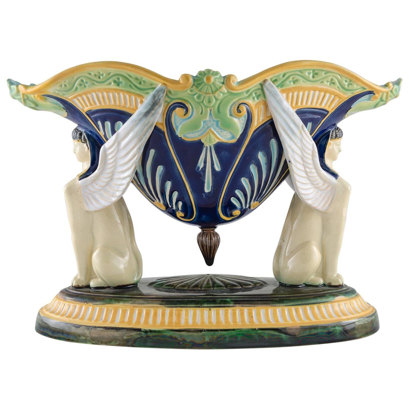19th Century George Jones Majolica Sphinx Egyptian Centrepiece