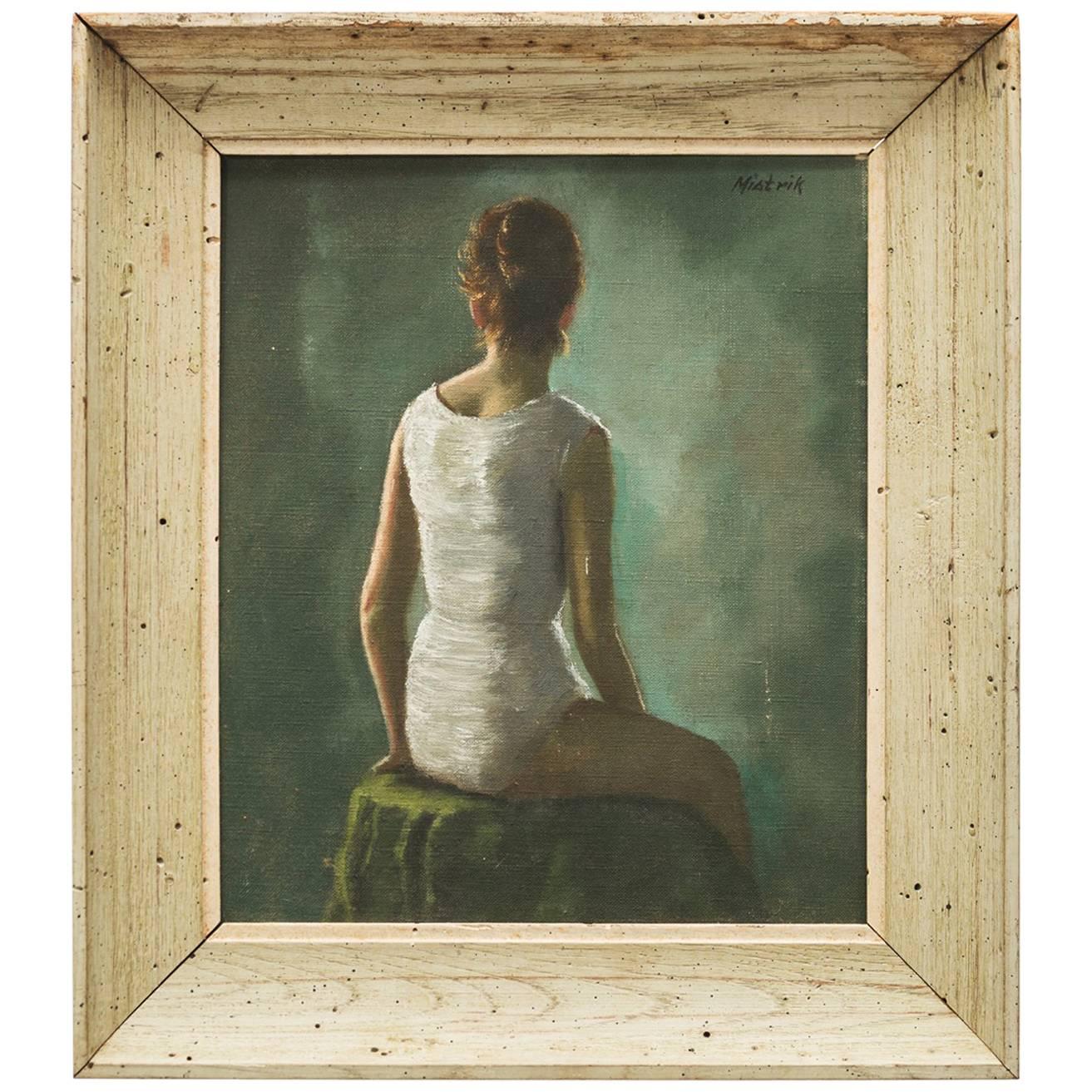 20th Century Oil Portrait of a Young Woman by Daniel Mistrik, 1960s