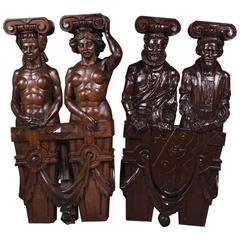19th Century Historicism Oak Pair of Caryatids Figures