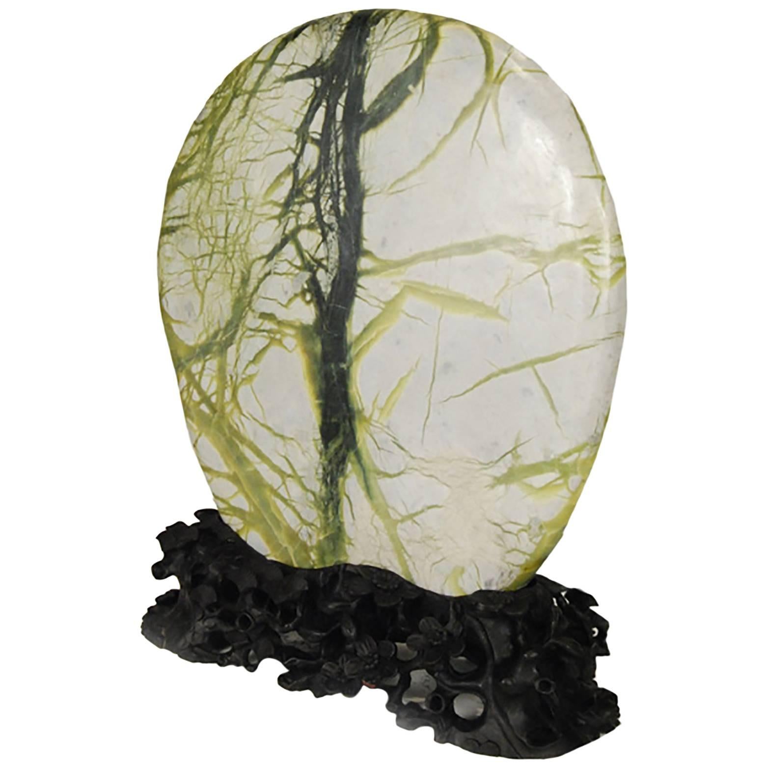 "Humble Strength" Chinese Greenery Stone with Finely Carved Stand