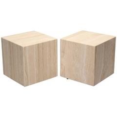 Pair of Travertine Marble Side Tables, 1970s