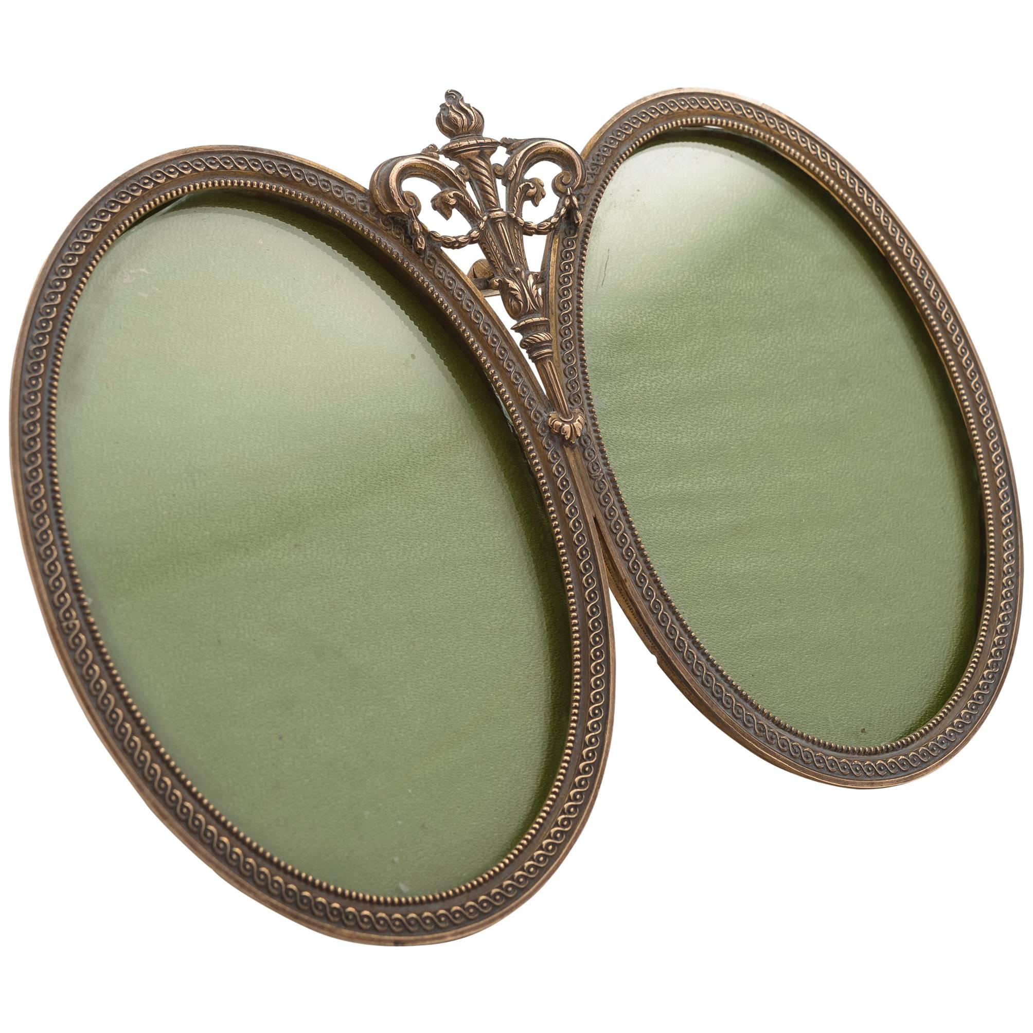 20th Century French Brass Double Photo Frame For Sale