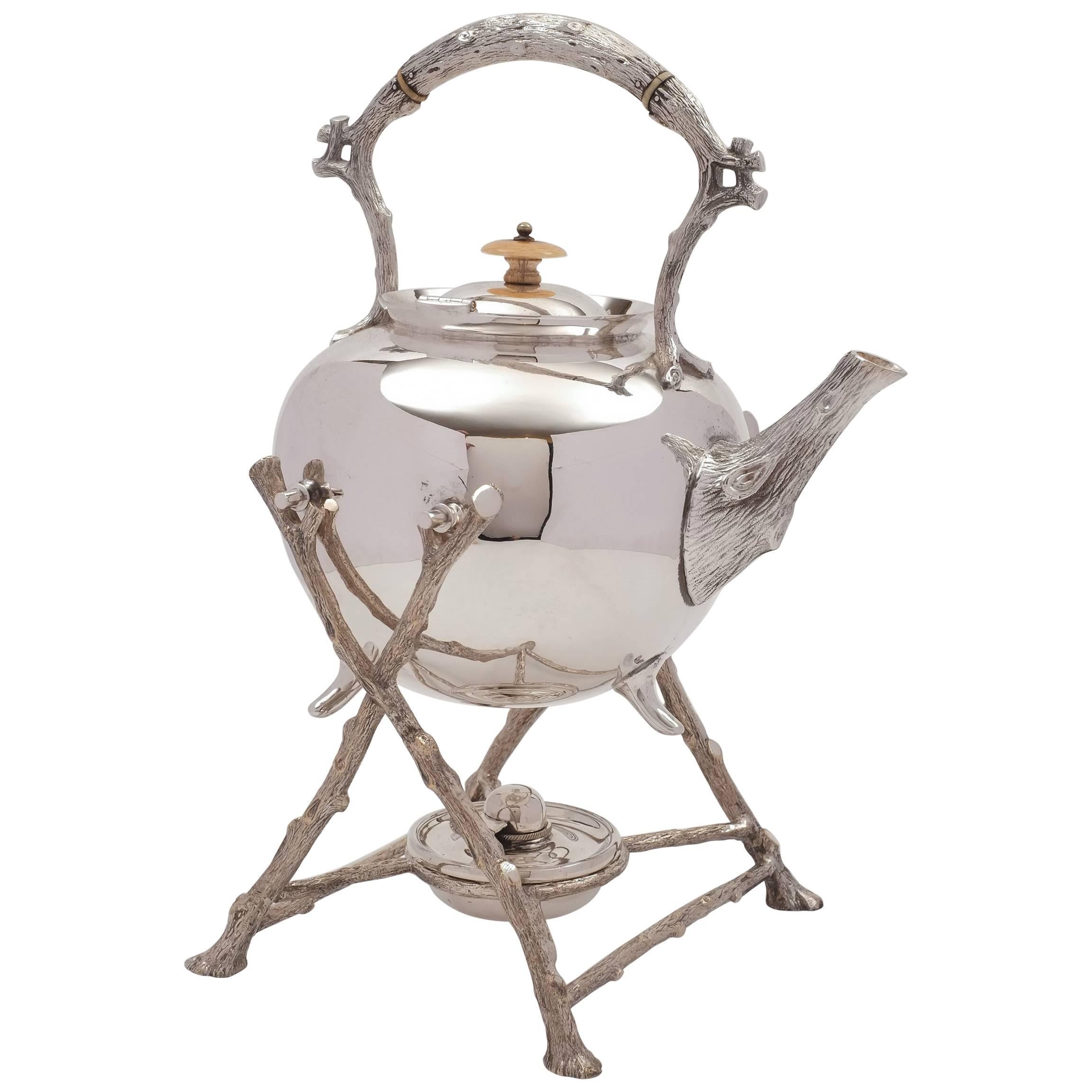 Large 19th Century Victorian Silver Plated Kettle on Stand For Sale