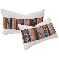 Custom Pair of Retro Pillows Cut from a Hand Loomed Japanese Silk Sakiori Obi