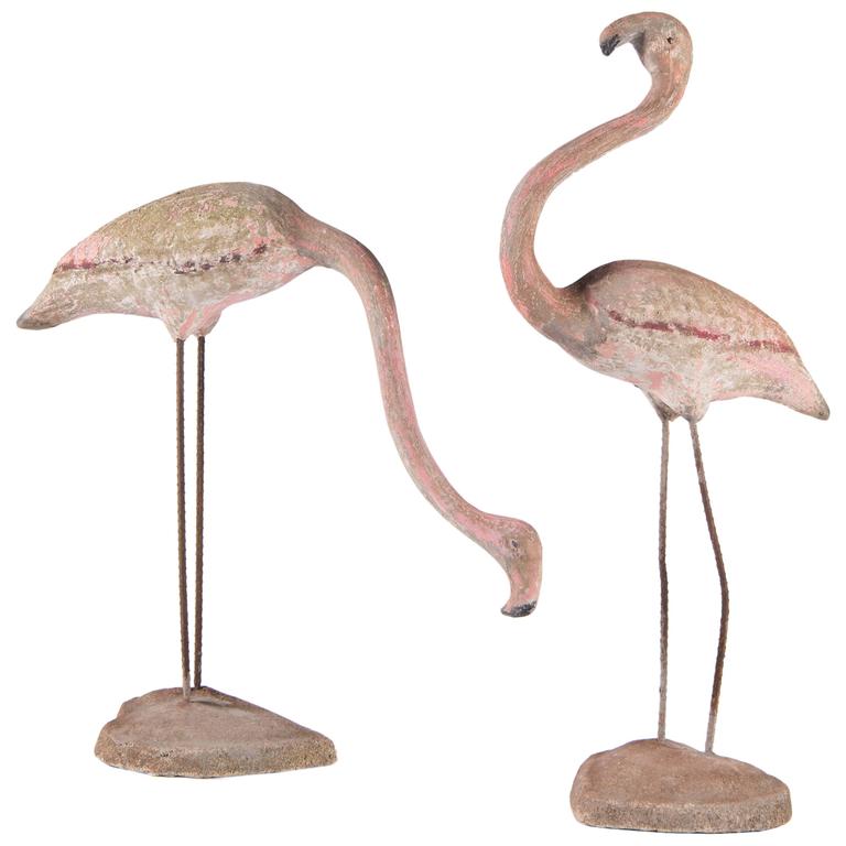 Pair of Vintage Concrete Flamingos at 1stDibs | concrete flamingos for  sale, concrete flamingo statue, cement flamingo statue