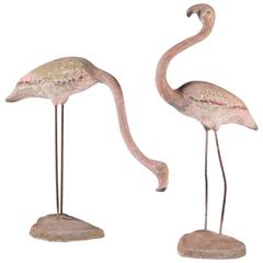 Pair of Vintage Concrete Flamingos