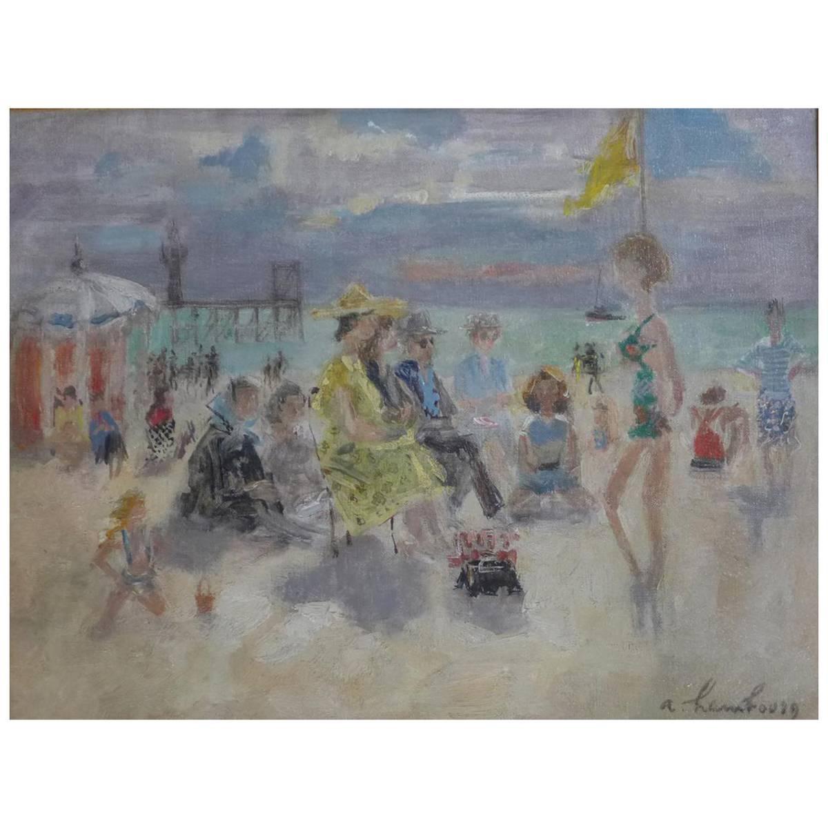 A. Hambourg Painting "Trouville Beach" For Sale