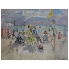 A. Hambourg Painting "Trouville Beach"