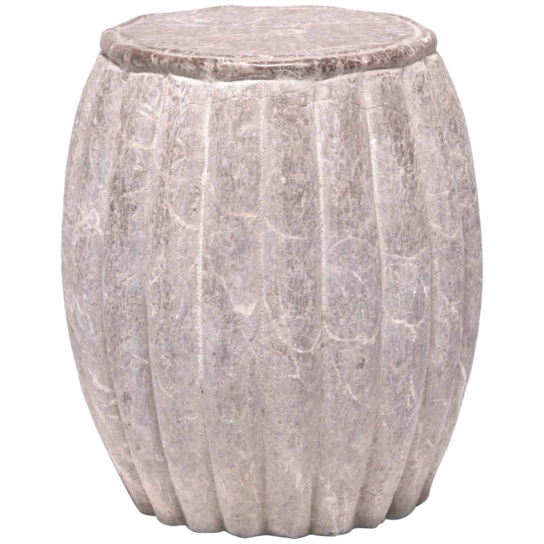 Chinese Melon Form Limestone Side Table