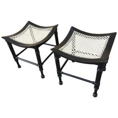 Pair of Arts & Crafts 'Thebes' Blackened Wood Stools by Liberty & Co
