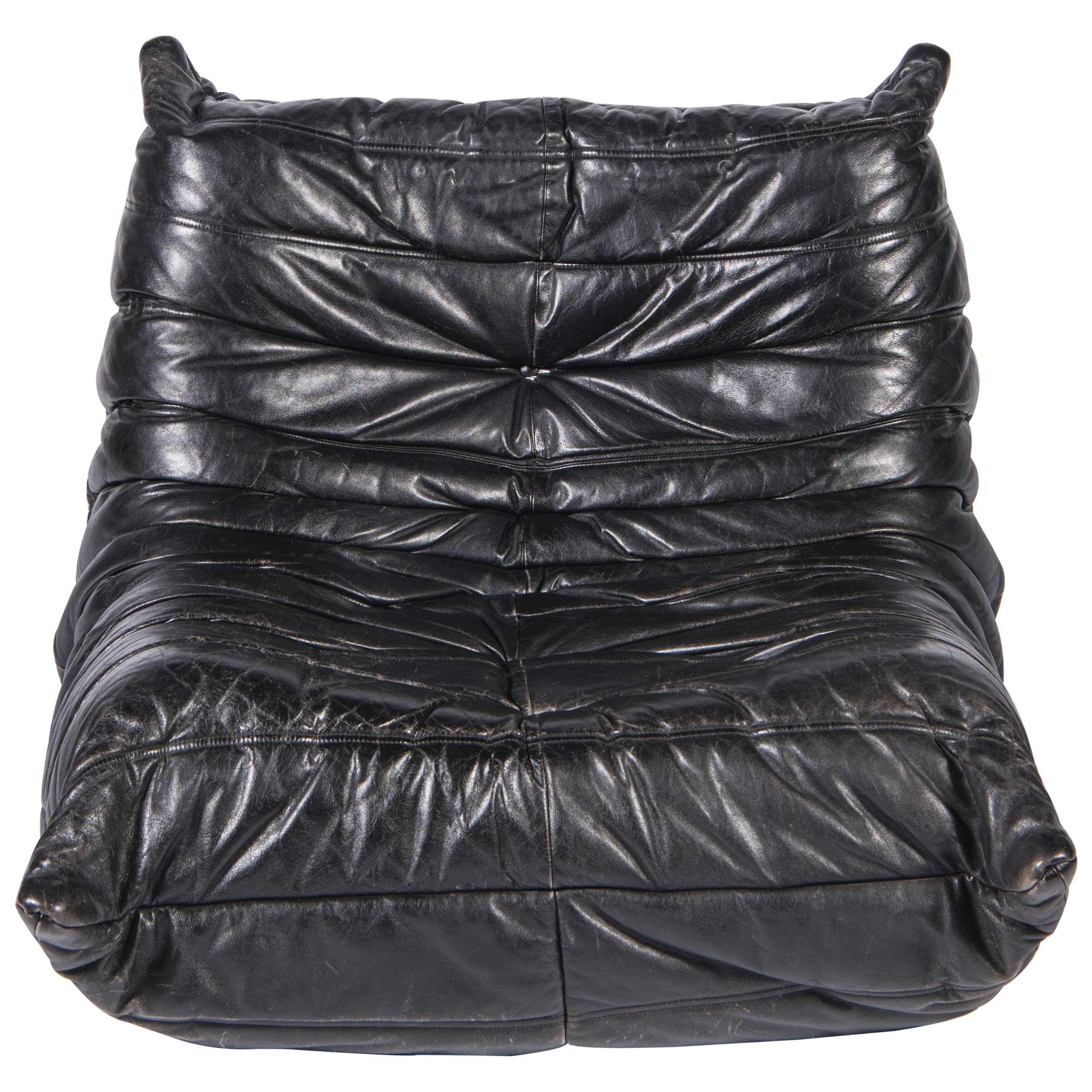 Togo Black Leather Chair, Michel Ducaroy, Ligne Roset