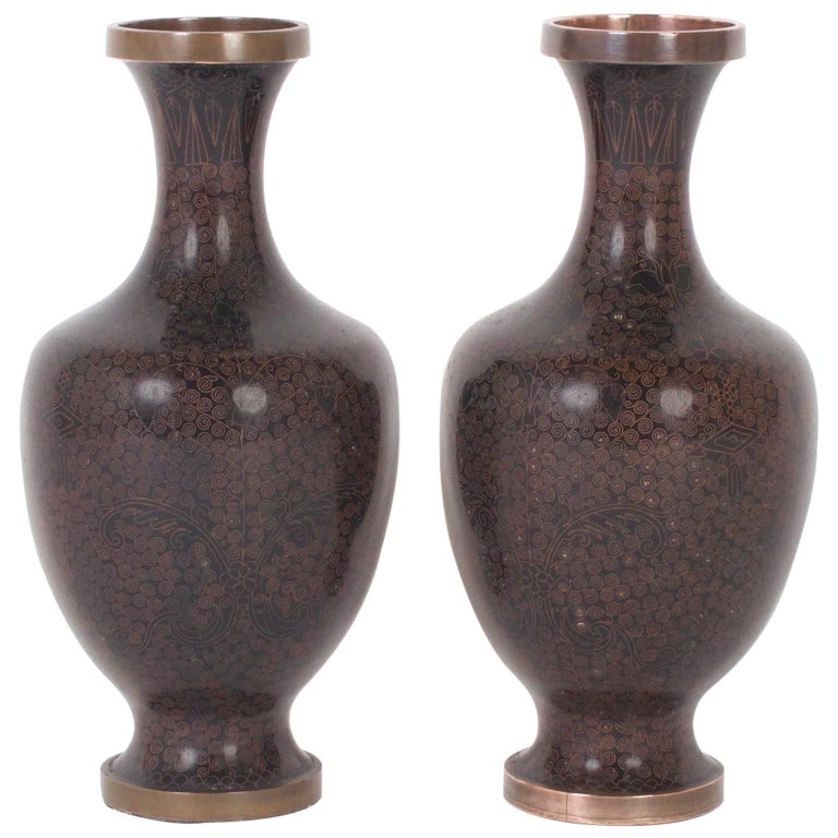 Handsome Pair Of Vintage Chinese Cloisonne Vases For Sale At 1stdibs