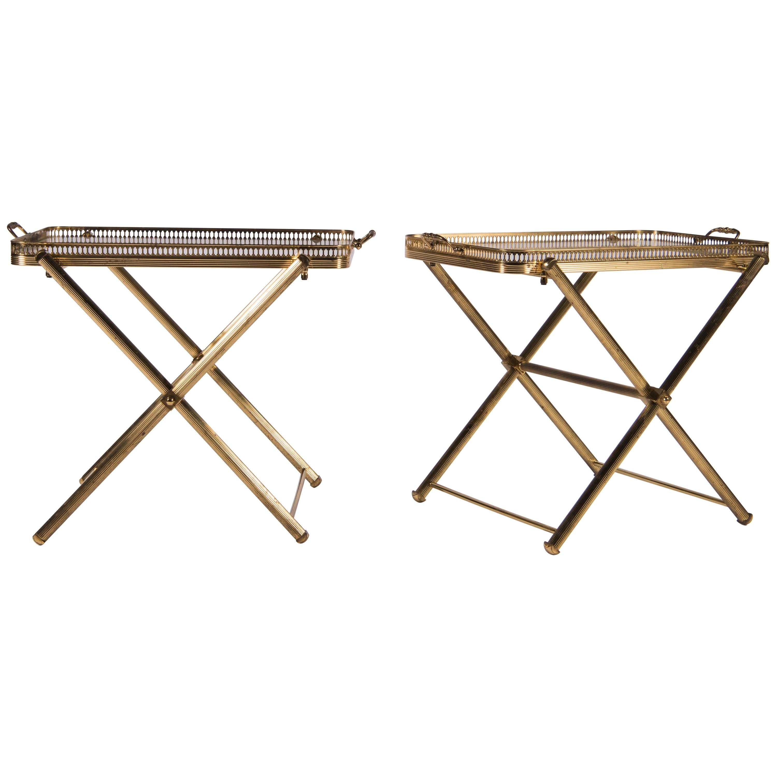 Pair of Brass and Glass Tray Tables