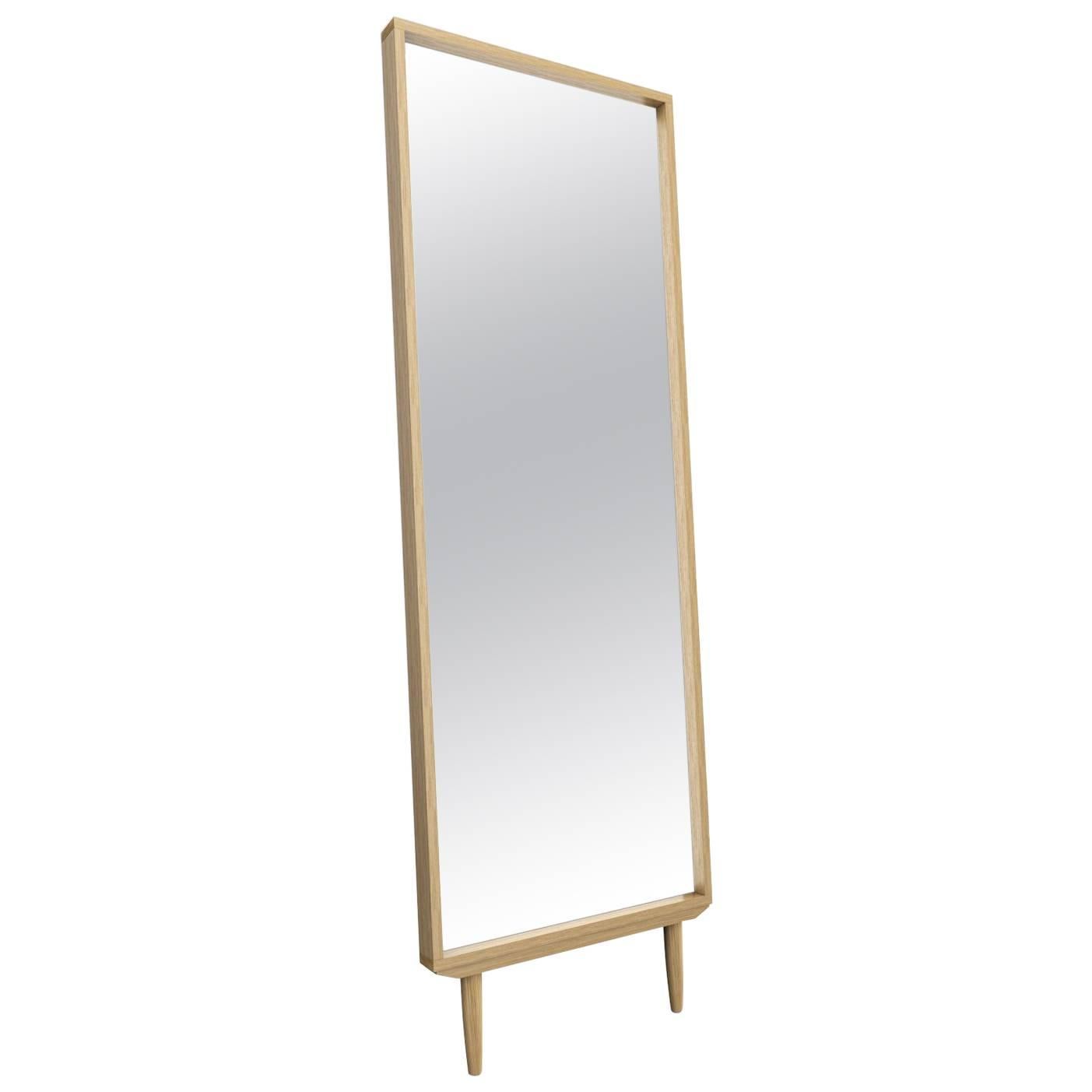 Solid White Oak Leaning Modern Floor Mirror For Sale