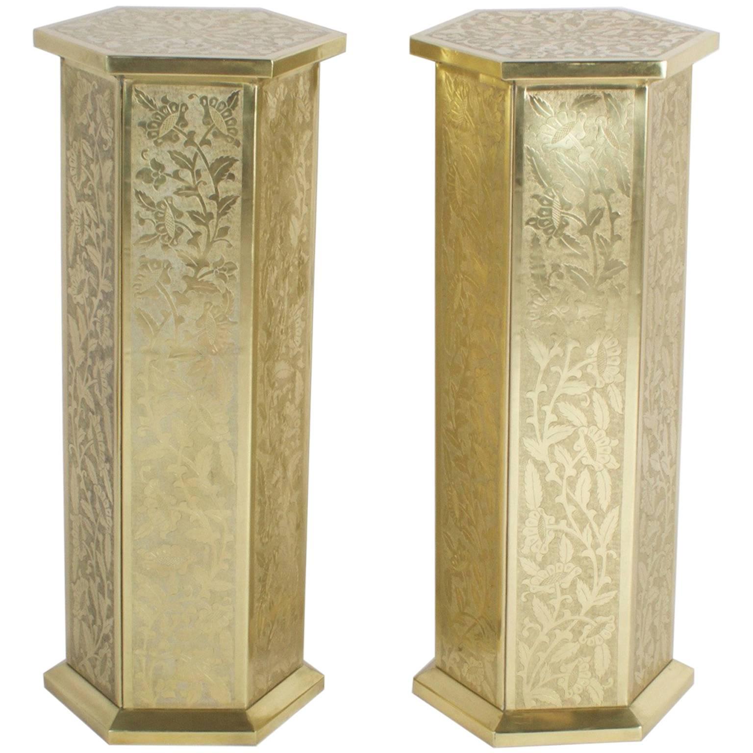 Anglo Indian or Moorish Pair of Brass Pedestals For Sale