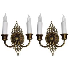 Pair of Cast Bronze Two Candle Signed Oscar Bach Sconce 6