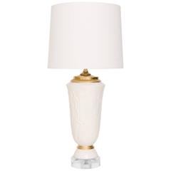 Signed Waylande Gregory White Ceramic Gold Gilt Lamp with White Linen Shade 4