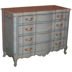 Louis XV Style Chest Drawers in Blue Painted Finish with Faux Marble Top, 1940s