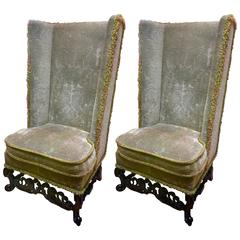 Unusual Pair of Dutch Upholstered Wing Chairs