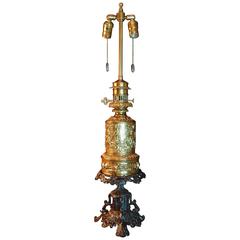 Gilt Finished Brass Oil Lamp on Tazza Base