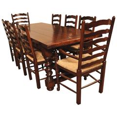 Used Barley Refectory Table Ladder Back Chair Kitchen Set